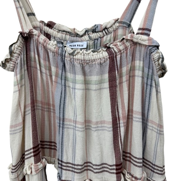 Neon Rose tiered smock dress with tie shoulders in check, XL - Picture 6 of 15